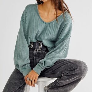 We The Free Teal Ribbed Knit Sweater